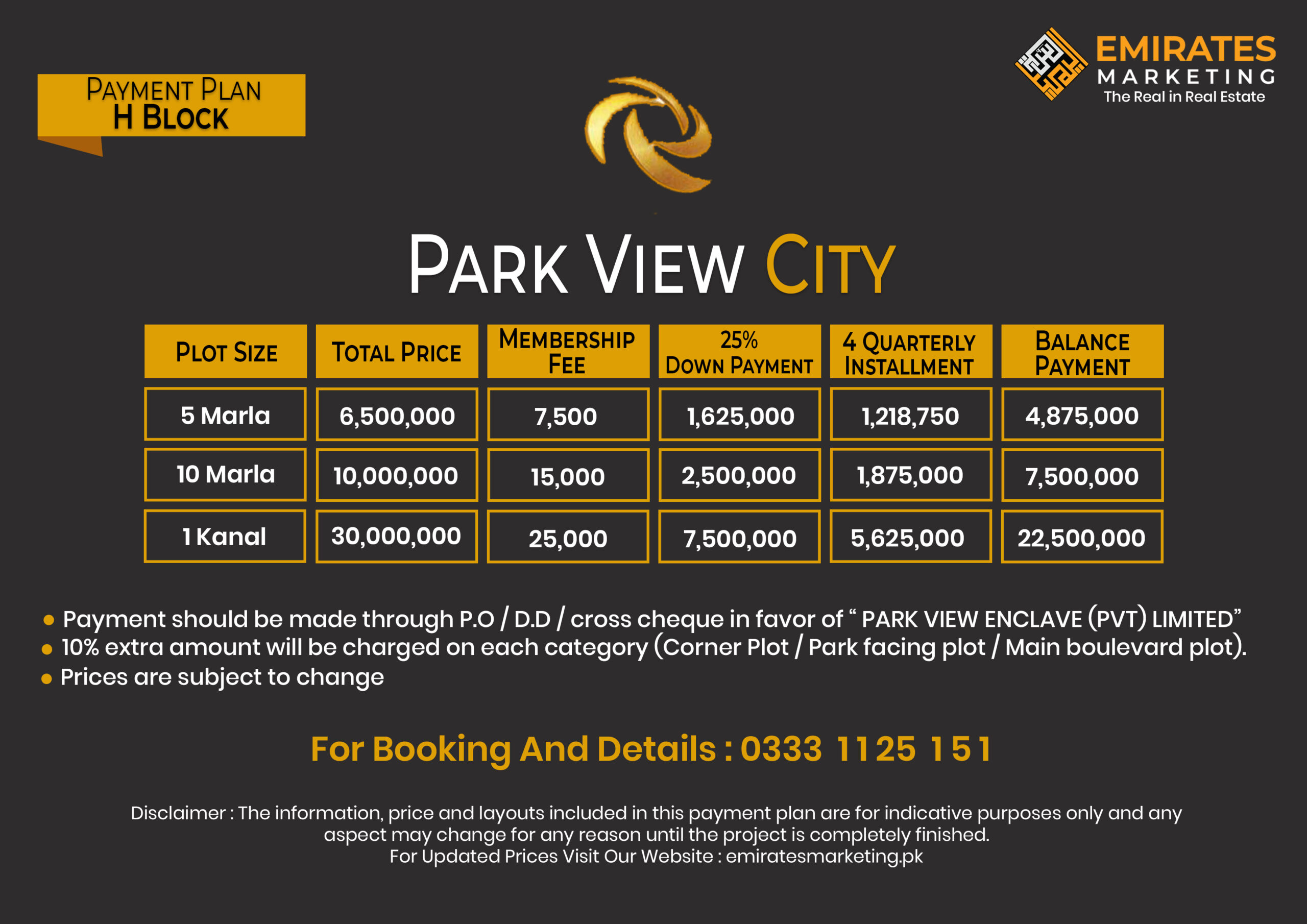 Park view city islamabad h block payment plan