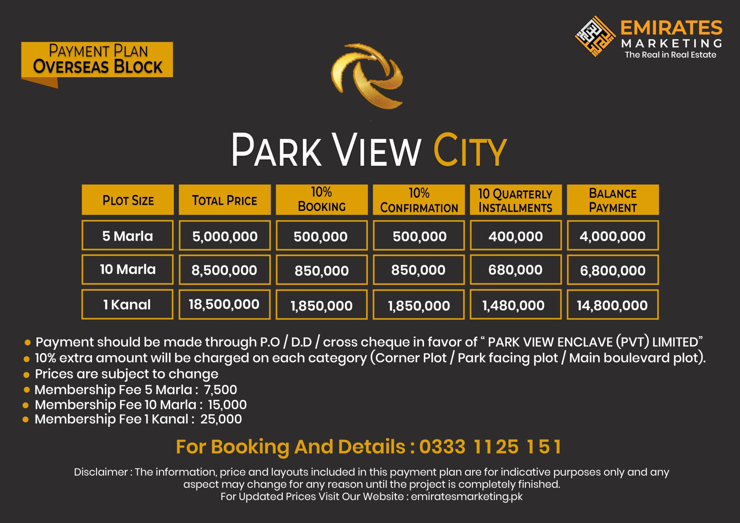park view city islamabad overseas block payment plan