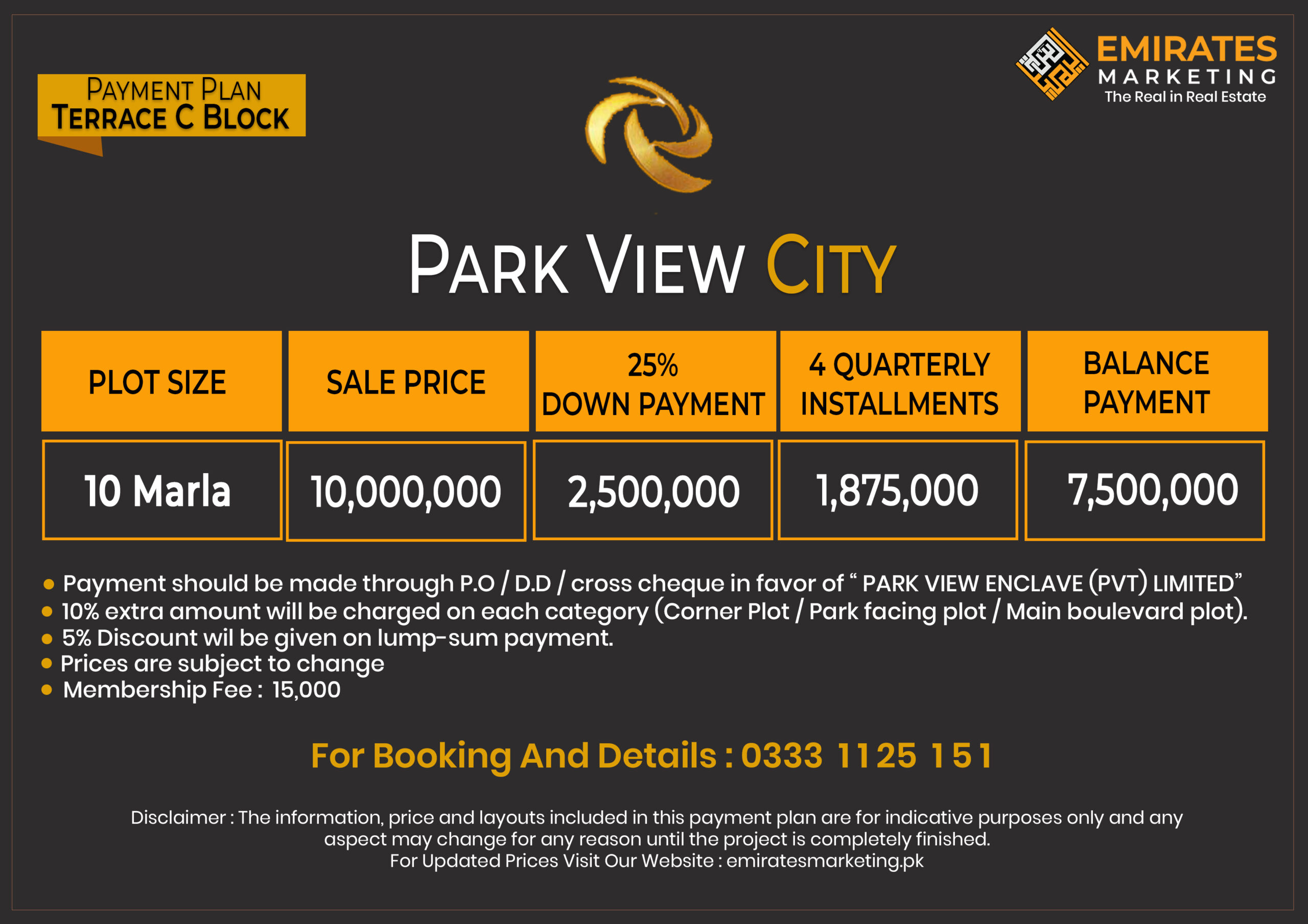 park view city islamabad trace c block payment plan